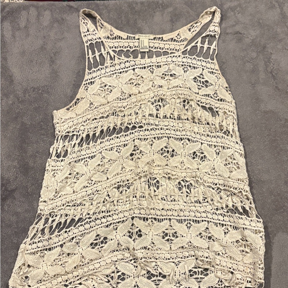 Forever 21 Cream Crochet Tank Top